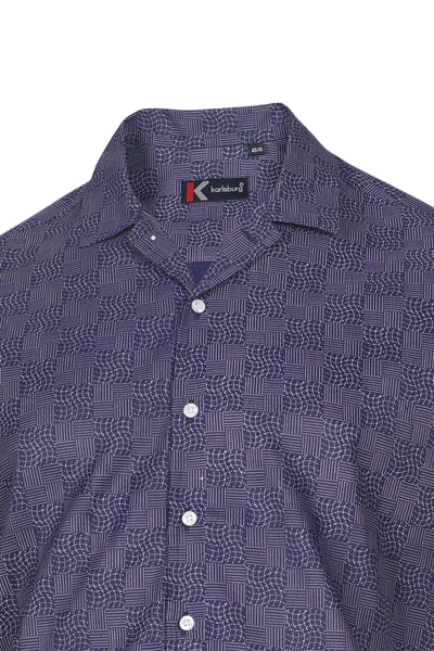 Navy Geometric Printed Regular Fit Shirt