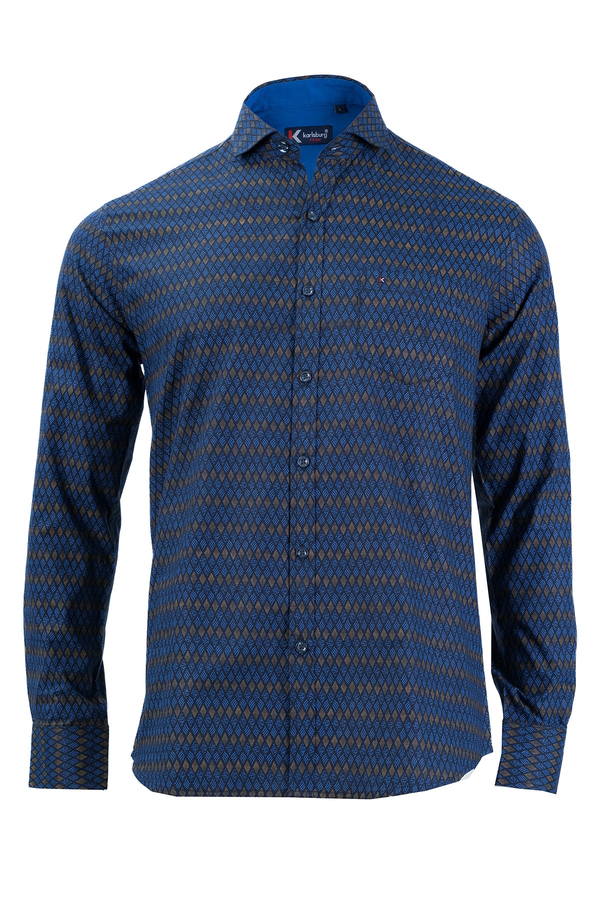 Men's Blue Printed Slim Fit Shirt
