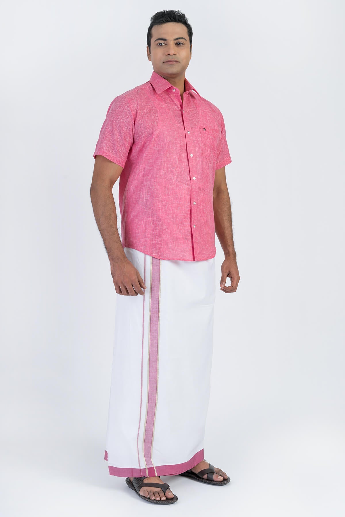 Combo Men's Premium Cotton Dhoti with Dark Pink Shirt