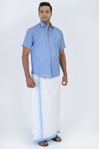 Combo Men's Premium Cotton Dhoti with Sky Blue Shirt