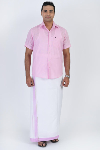 Men's Premium Cotton Dhoti with Baby Pink Elegant Border