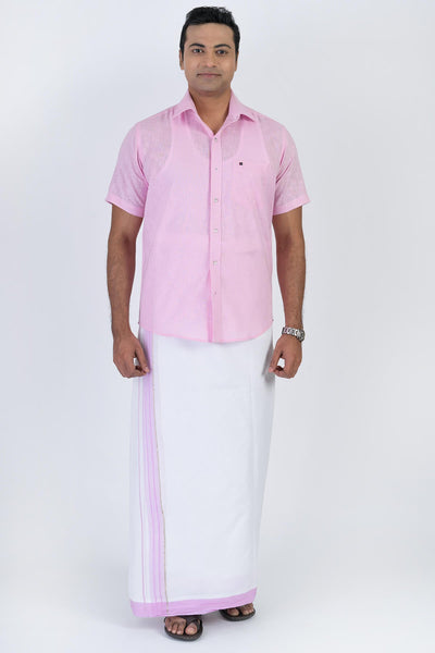 Combo Men's Premium Cotton Dhoti with Baby Pink Shirt