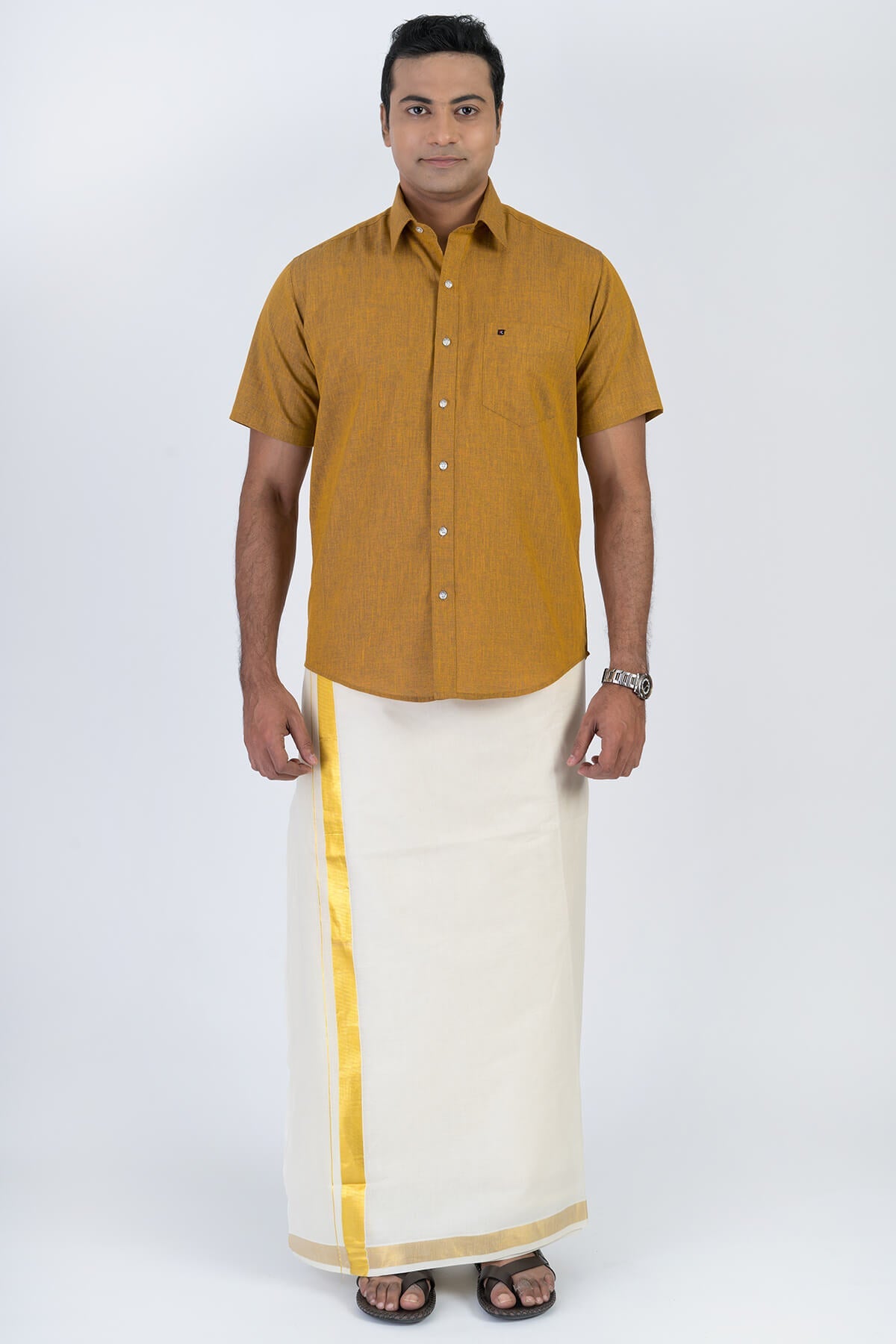 Combo Men's Premium Cotton Dhoti with Kasavu Shirt