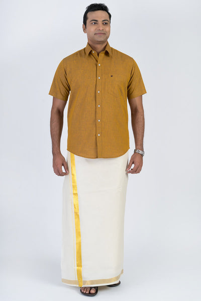 Combo Men's Premium Cotton Dhoti with Kasavu Shirt