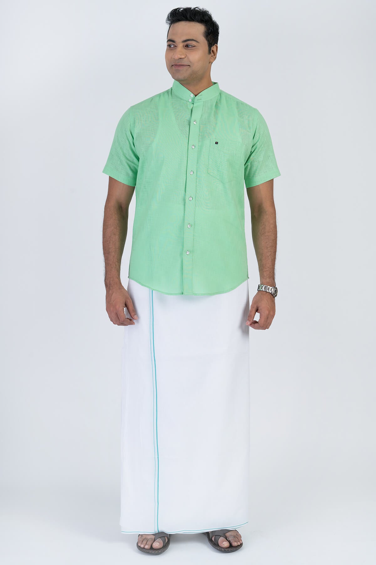 Men's Premium Cotton Dhoti with Green Elegant Border
