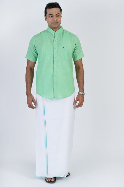 Men's Premium Cotton Dhoti with Green Elegant Border