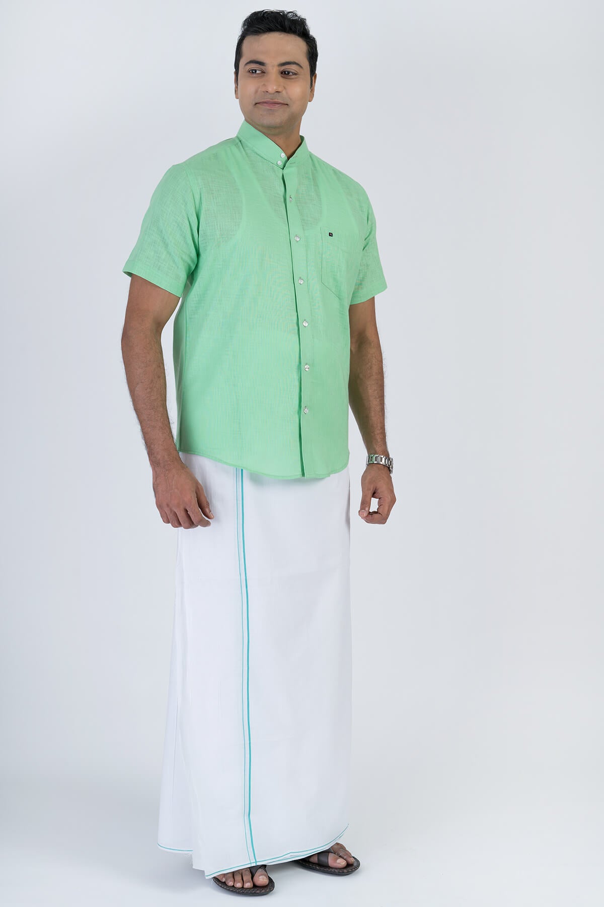 Combo Men's Premium Cotton Dhoti with Green Shirt