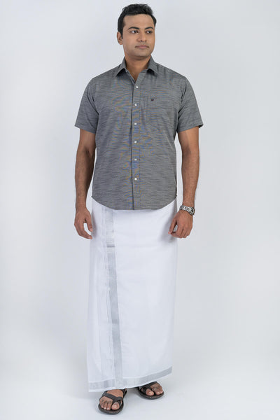 Men's Premium Cotton Dhoti with Silver Elegant Border