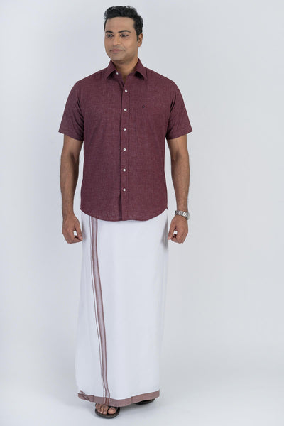 Combo Men's Premium Cotton Dhoti with Brown Shirt