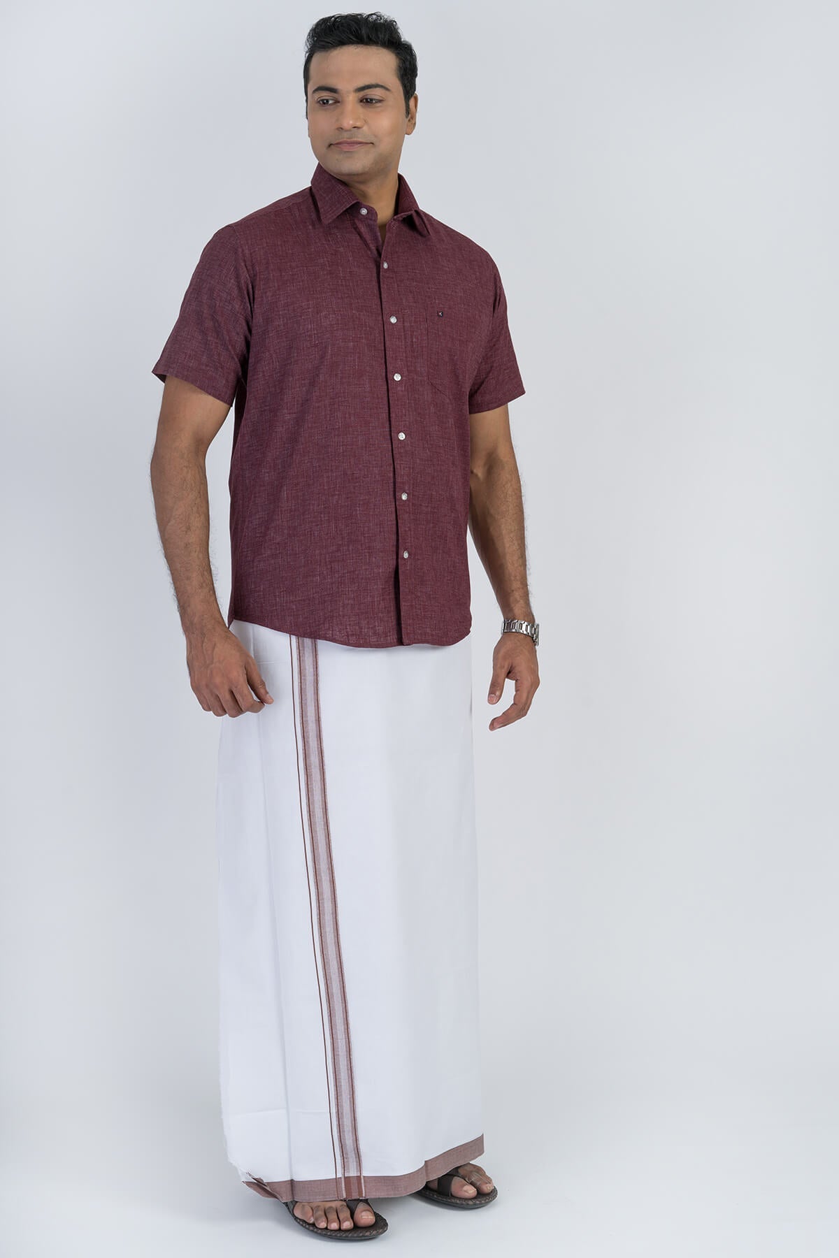 Combo Men's Premium Cotton Dhoti with Brown Shirt