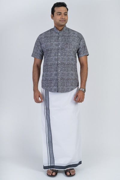 Men's Premium Cotton Dhoti with Dark Grey Elegant Border