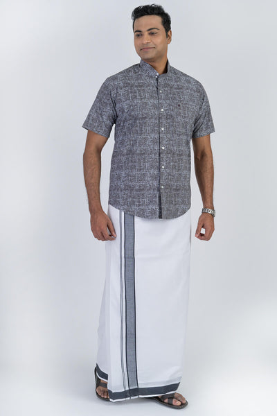 Combo Men's Premium Cotton Dhoti with Dark Grey Shirt