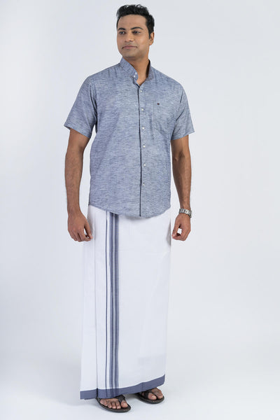 Men's Premium Cotton Dhoti with Grey Elegant Border
