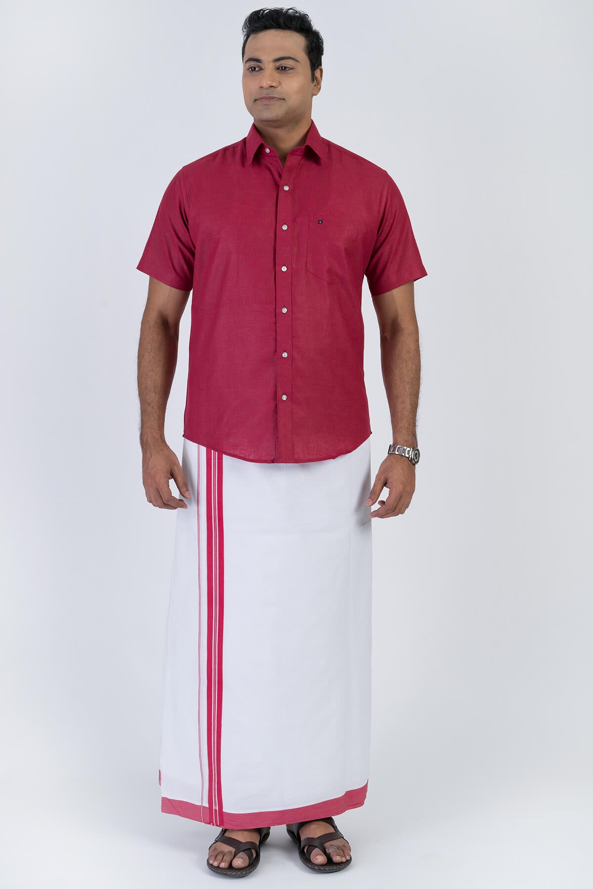 Men's Premium Cotton Dhoti with Red Elegant Border