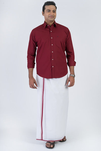 Combo Men's Premium Cotton Dhoti with Brick Shirt