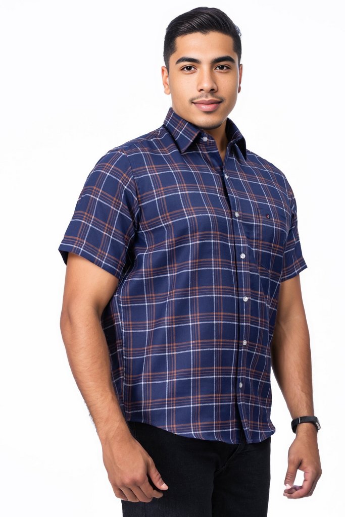 Mens Blue Brown Shirt