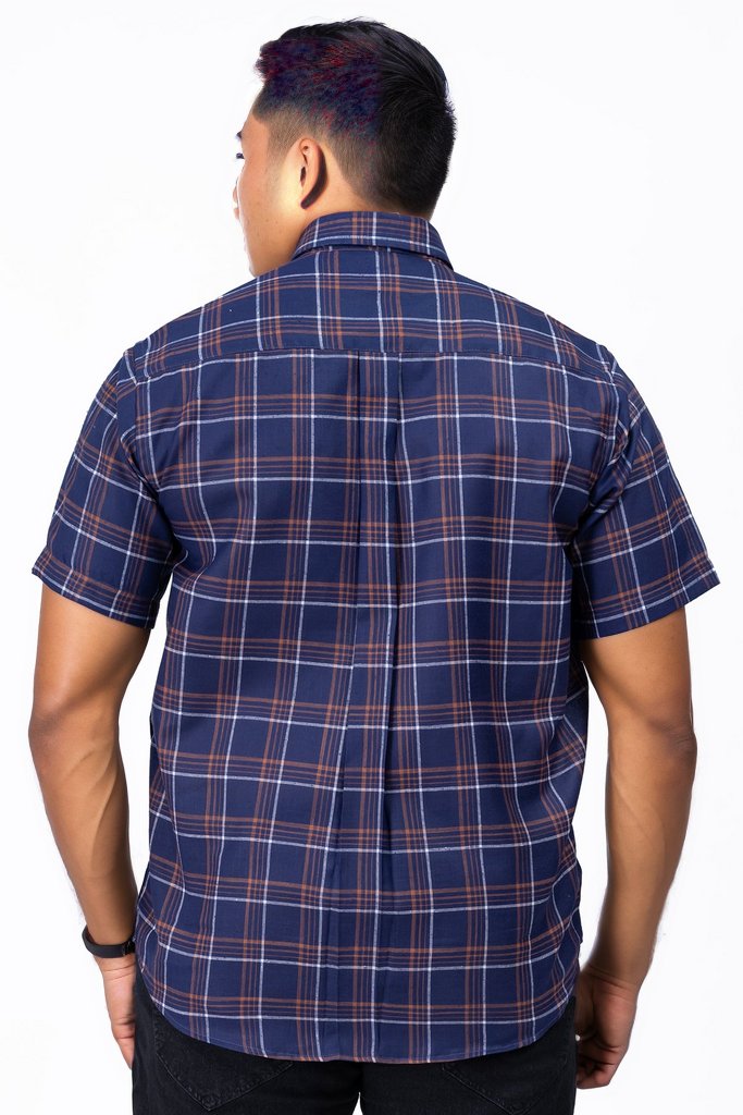 Mens Blue Brown Shirt