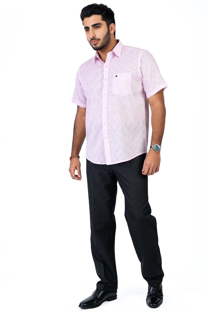 Men's Pink Cotton Linen Shirt