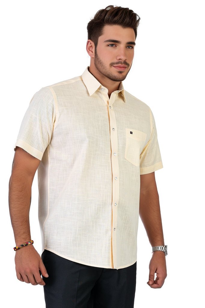 Mens Light Yellow Cotton Linen Shirt