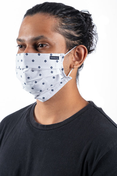 White and Navy Adult Face Mask - Pack of 10
