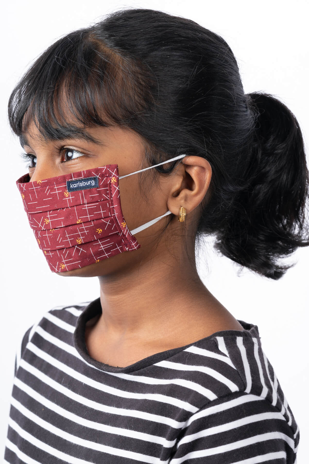 Maroon and White Kids Face Mask - Pack of 10