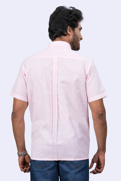 Mens Pink Regular Fit Jute Blended Shirt