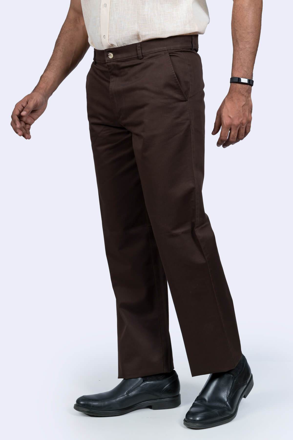 Mens Coffee Cotton Trousers