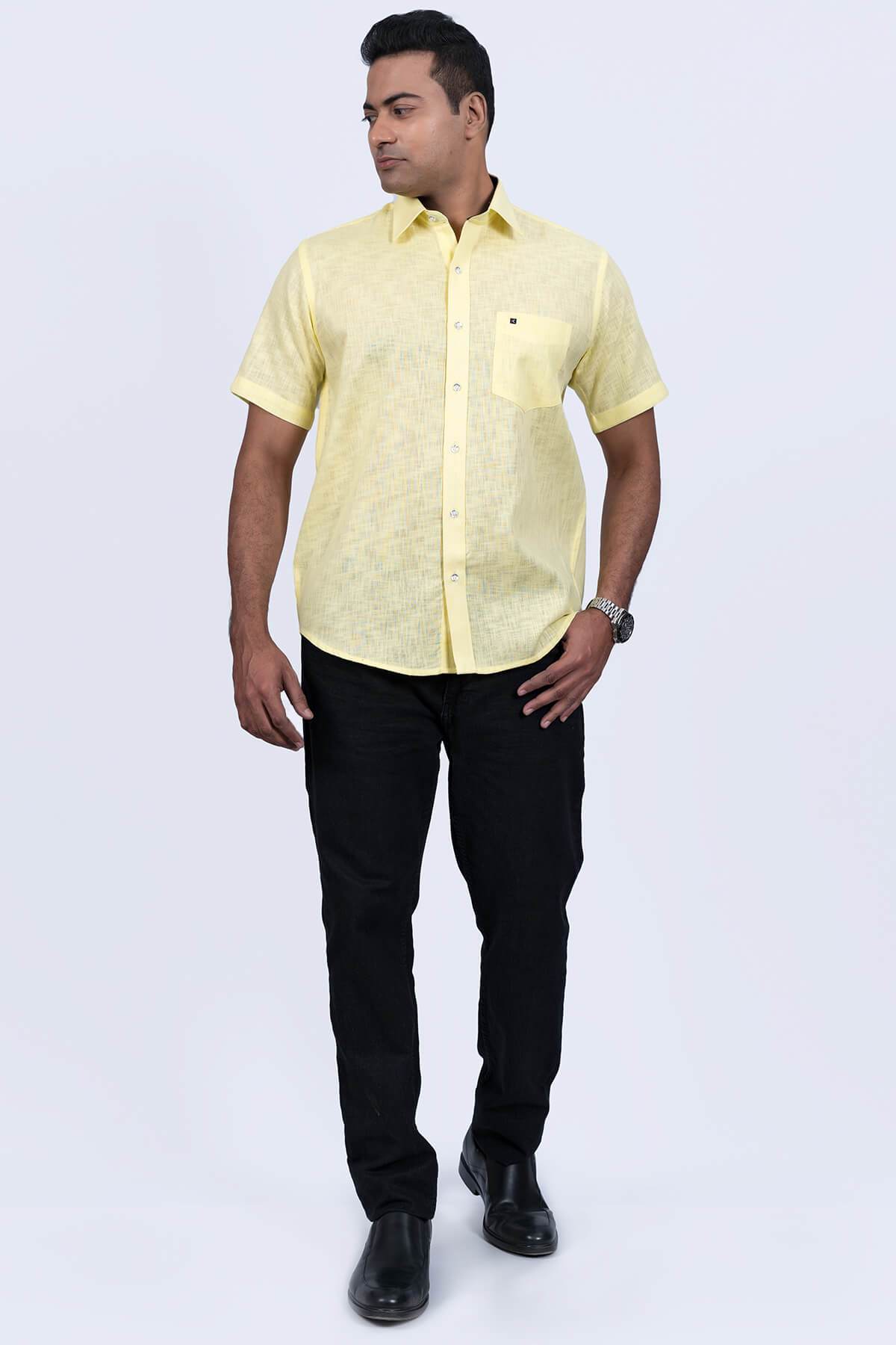 Mens Yellow Regular Fit Shirt