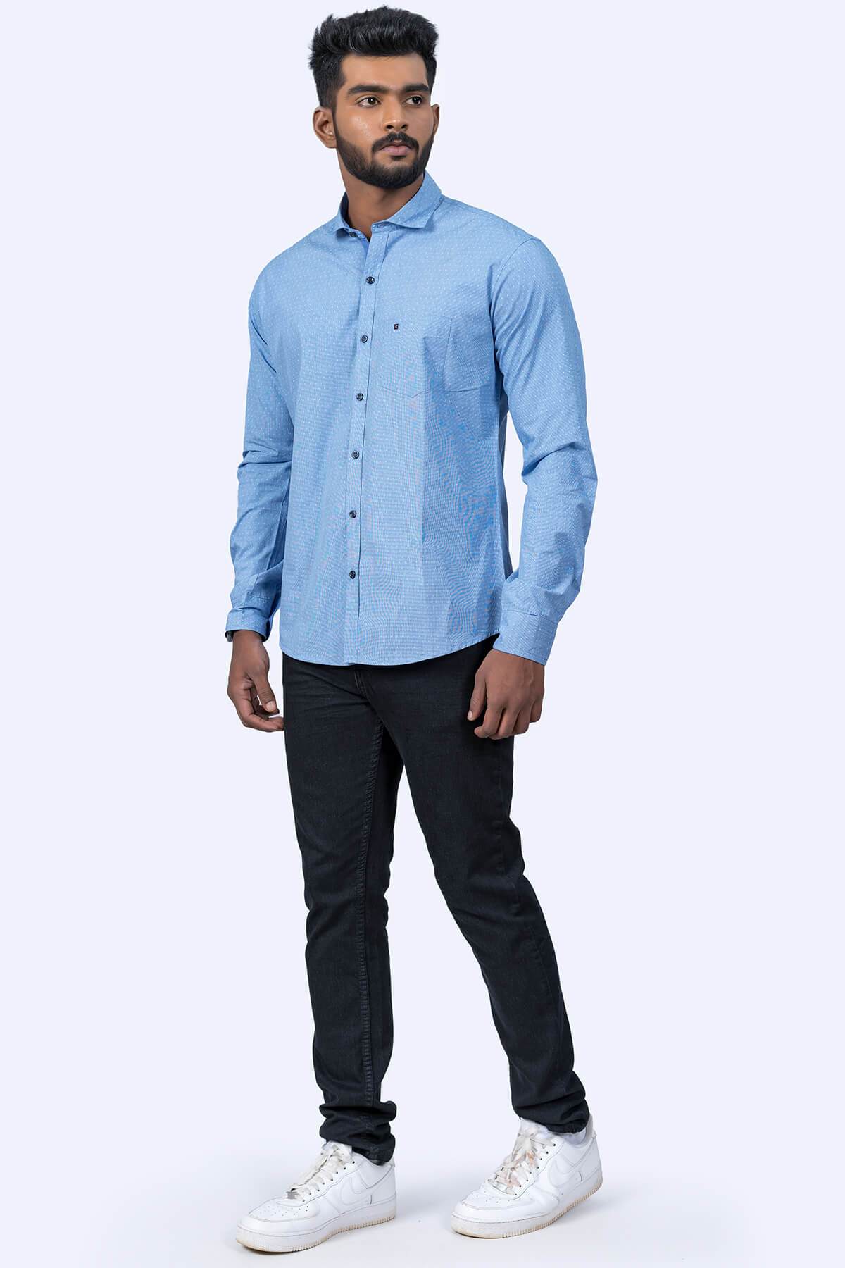 Mens Blue Cotton Shirt