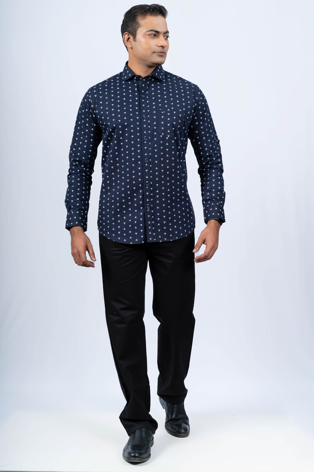 Mens Navy White Cotton Shirt