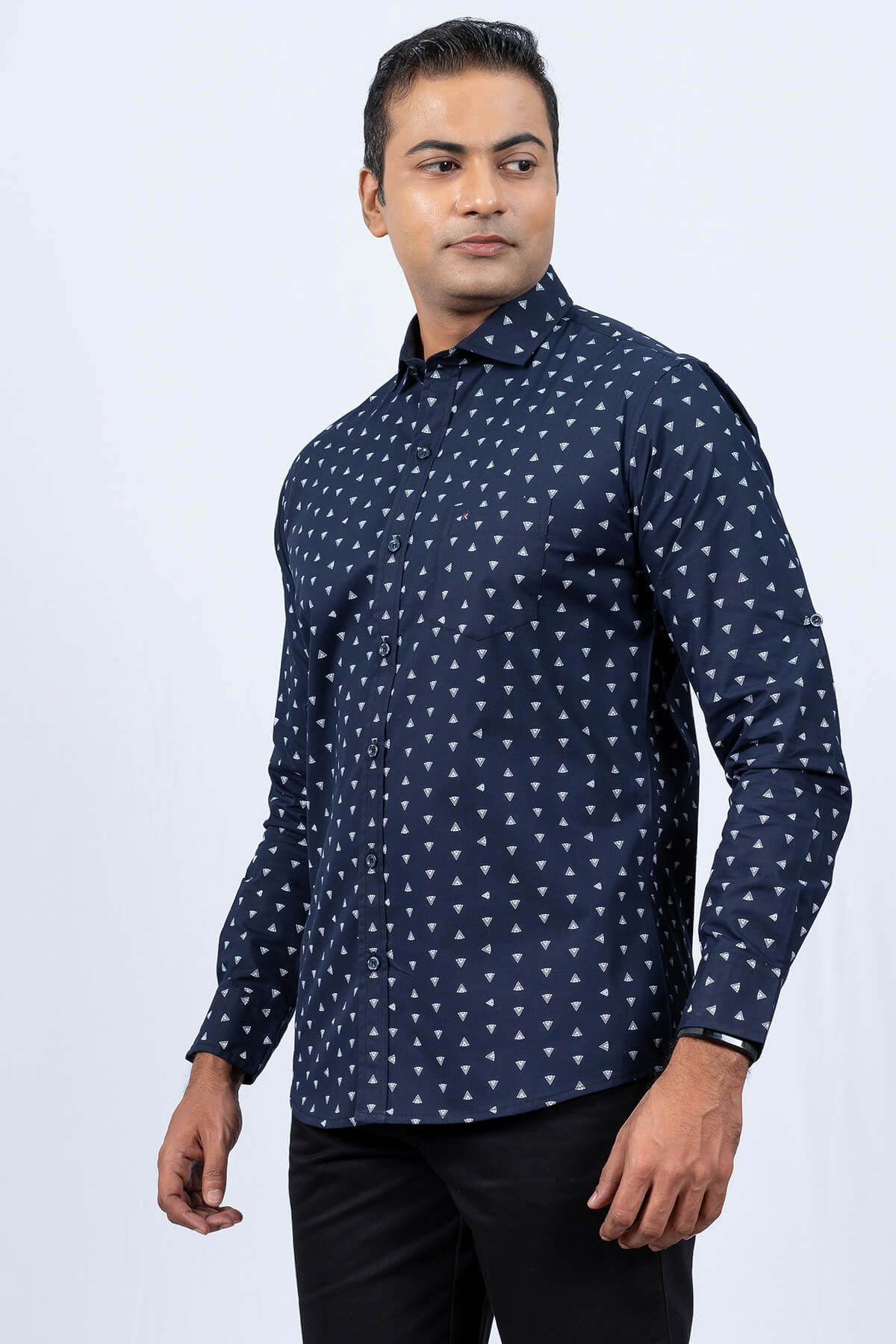 Mens Navy White Cotton Shirt