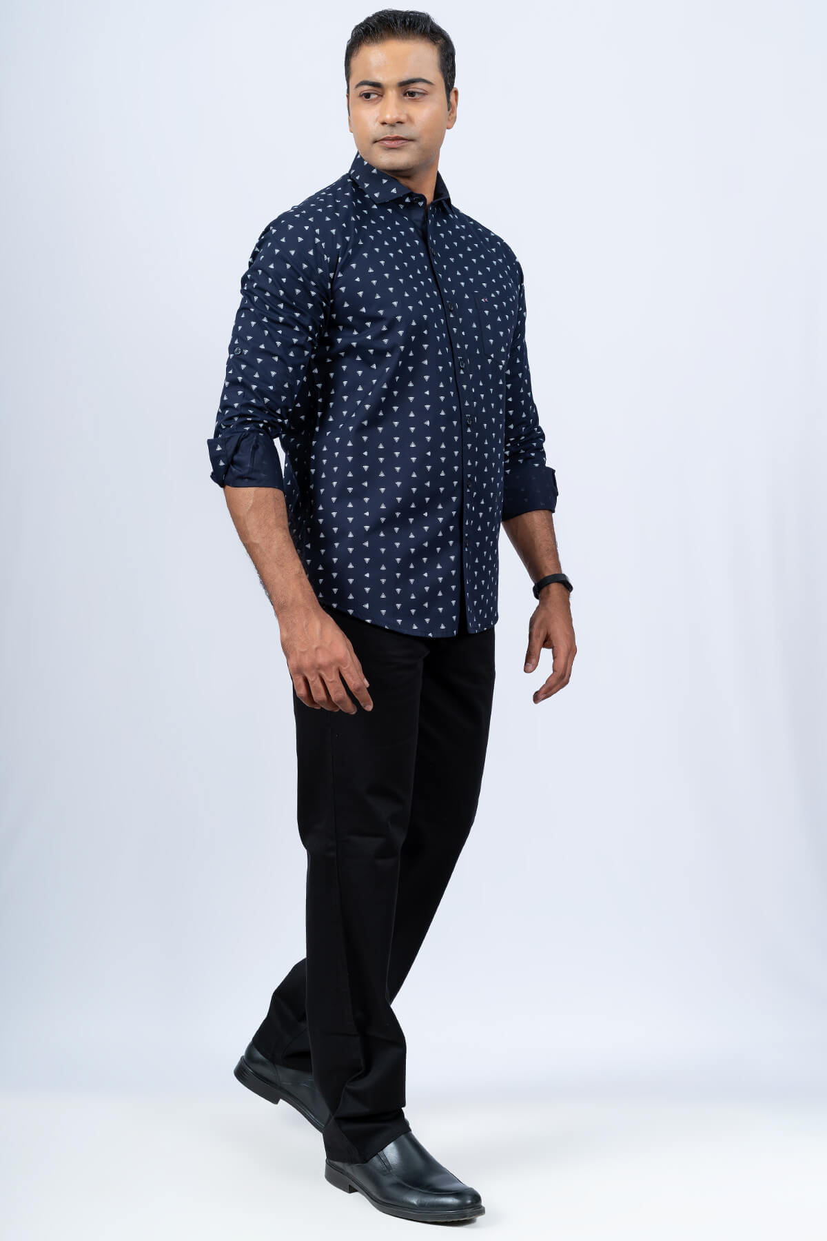 Mens Navy White Cotton Shirt