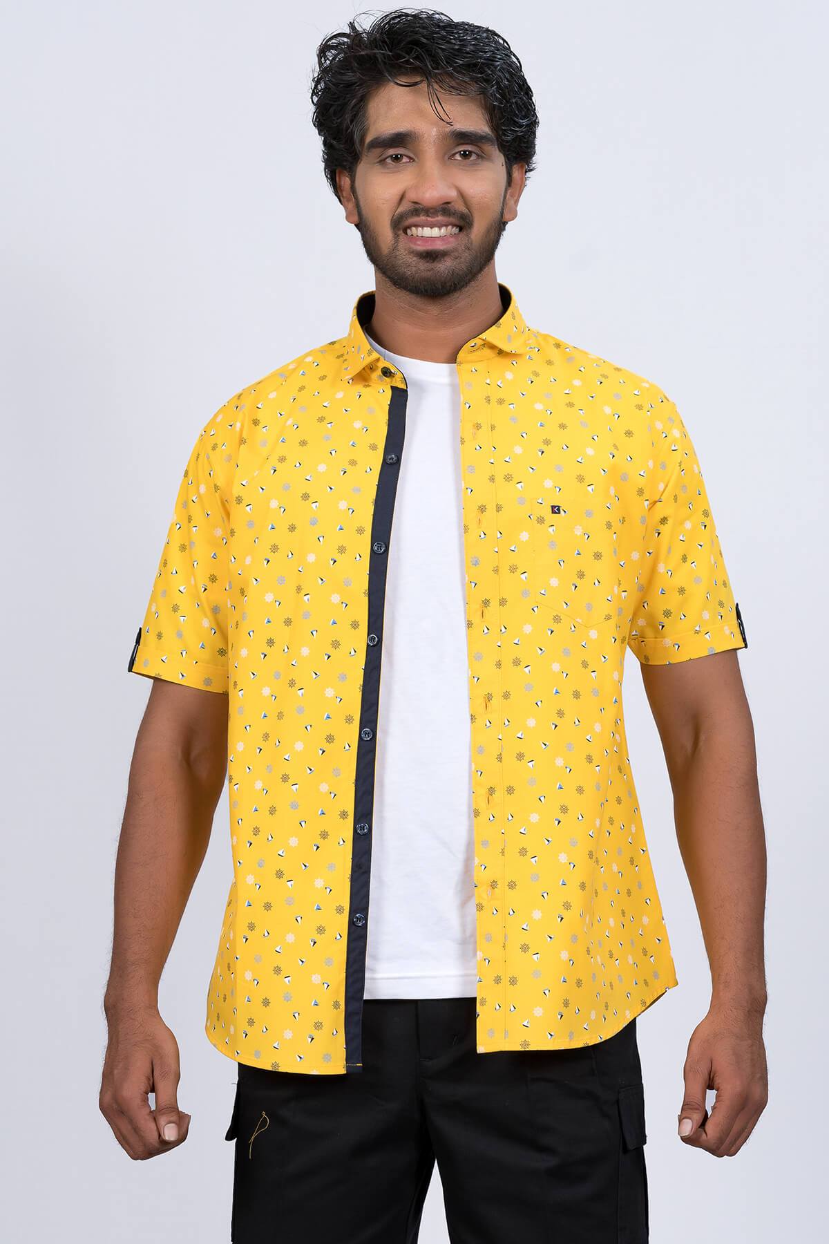 Mens Yellow Cotton Shirt